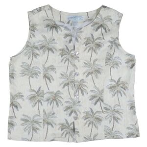 Pineapple Moon 100% Silk Top Womens XL Palm Tree Button Front Hawaiian Print